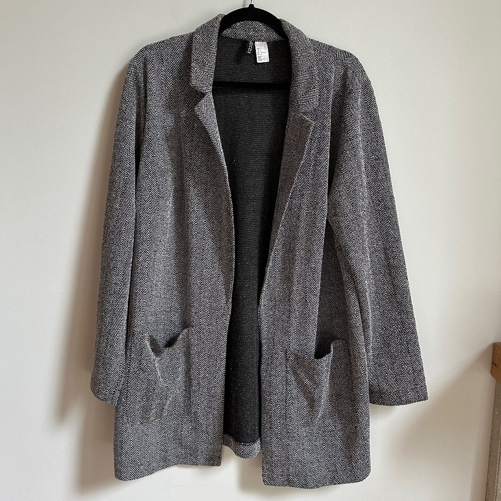 H&M Divided Black Houndstooth Longline Blazer Jacket